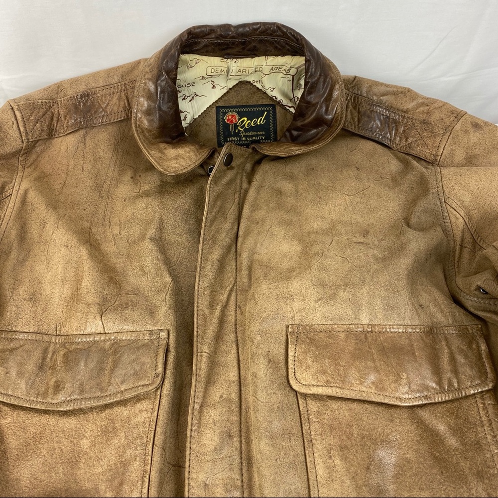 Vintage Leather Bomber Jacket Reed SZ 46 XL - Picture 4 of 8